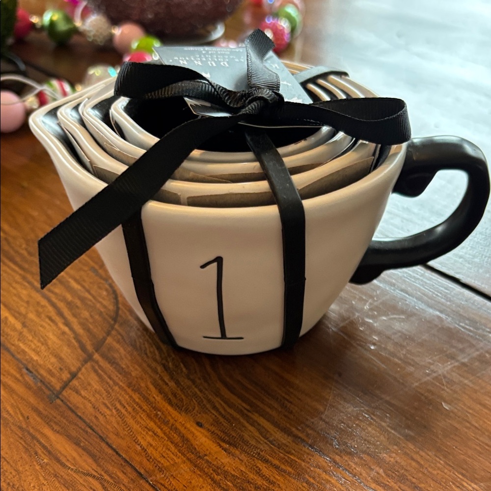 Rae Dunn Halloween Magenta Black and White Stackable Measuring Cups.
